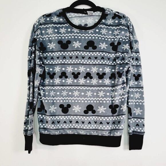 Disney Womens Mickey Mouse Snowflake Fleece Pajama Set Size X-Small Grey Black - Picture 2 of 16